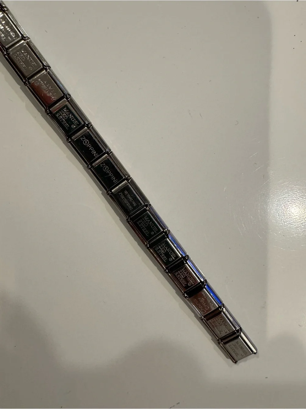 Stainless Steel Silver Tone Link Bracelet with Gold Accent